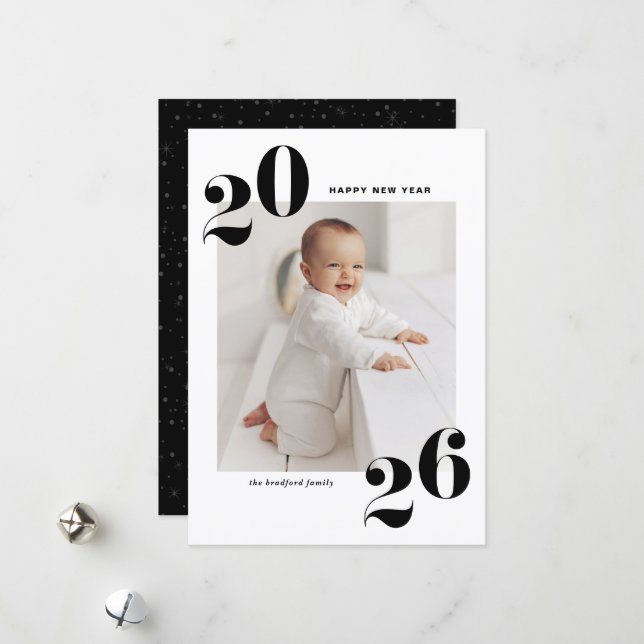 Black Bold Typography 2025 New Year Photo Holiday Card (Front/Back In Situ)