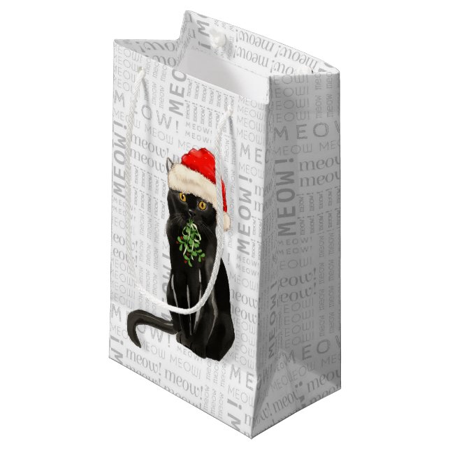 Black Bombay Cat Pounce on the Season Small Gift Bag (Front Angled)