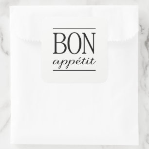 Black BON APPETIT Quote Dinner Typography Text Square Sticker