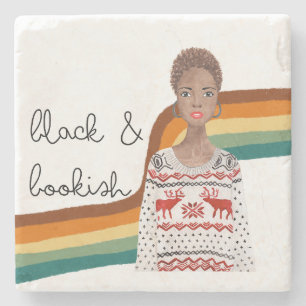 Black Book Lover Short Brown Hair Stone Coaster