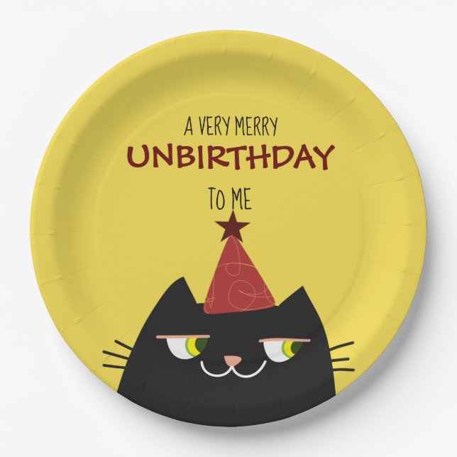 Black Booo The Cat , Cartoon Doodle Funny Birthday Paper Plate (Front)