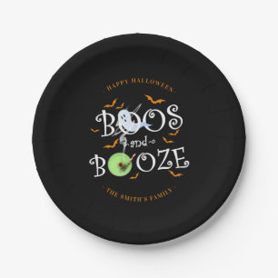 Black Boos & Booze Halloween Party Paper Plate