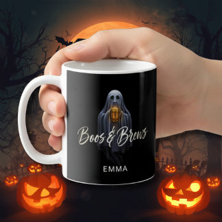 Black Boos & Brews Ghost Halloween Coffee Mug