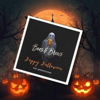 Black Boos & Brews Ghost Halloween Napkin
