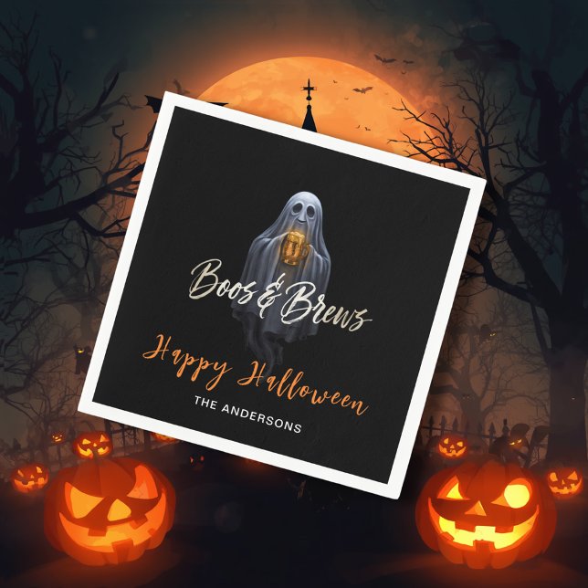 Black Boos & Brews Ghost Halloween Napkin (Creator Uploaded)