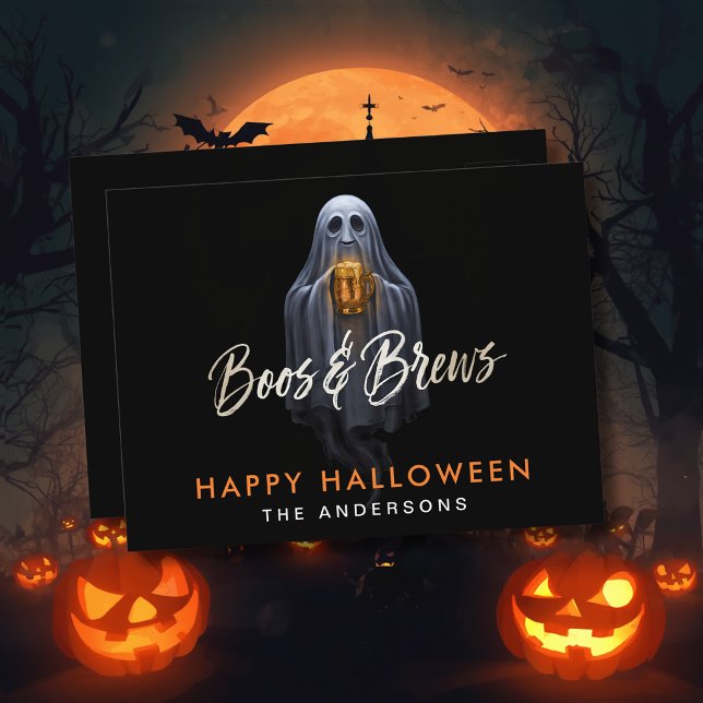 Black Boos & Brews Ghost Halloween  Postcard (Creator Uploaded)