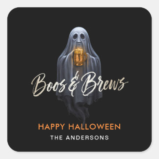 Black Boos & Brews Ghost Halloween Square Sticker