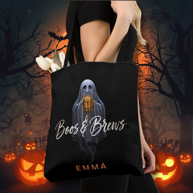Black Boos & Brews Ghost Halloween Tote Bag (Creator Uploaded)
