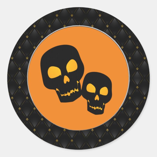 Black Border Black Skulls Halloween Classic Round Sticker (Front)