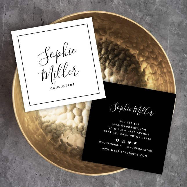 Black Border Calligraphy Script Social Media Square Business Card (Creator Uploaded)