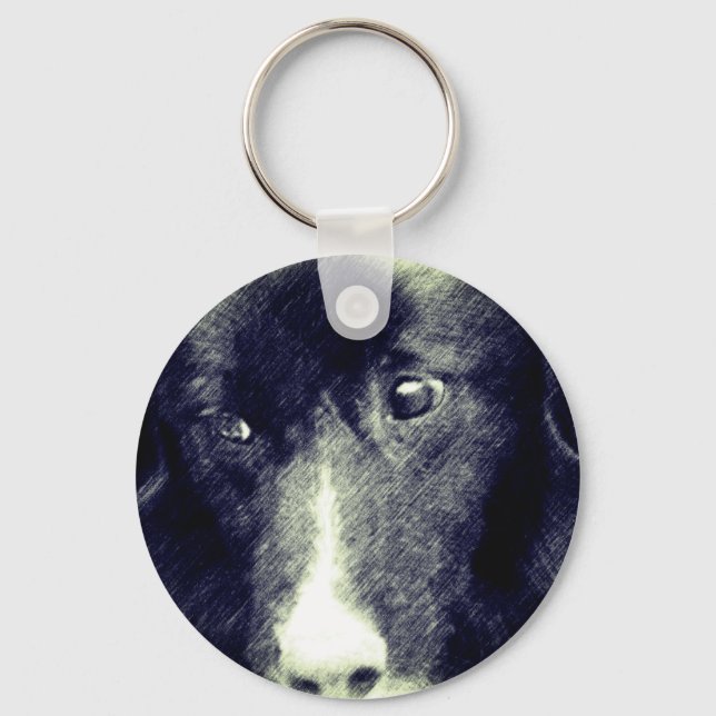 Black Border Collie Animal Art  Keychain (Front)
