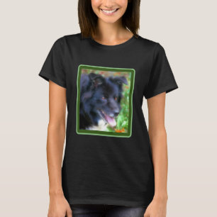 Black Border Collie Dog Art Photo Painting  T-Shirt