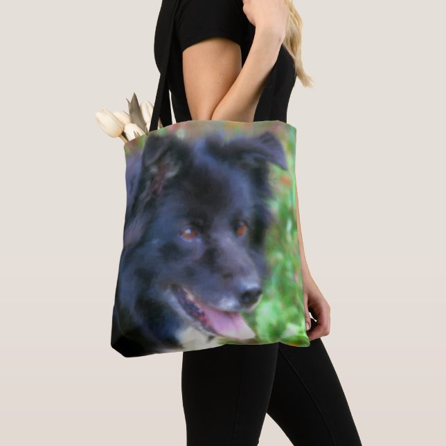 Black Border Collie Dog Art Photo Painting  Tote Bag (Close Up)