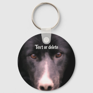 Black Border Collie Face Dog Personalized Keychain