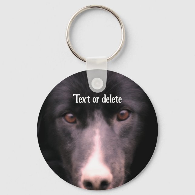 Black Border Collie Face Dog Personalized Keychain (Front)