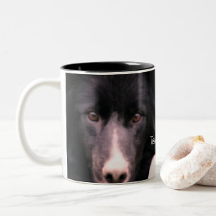 Black Border Collie Face Personalized Two-Tone Coffee Mug