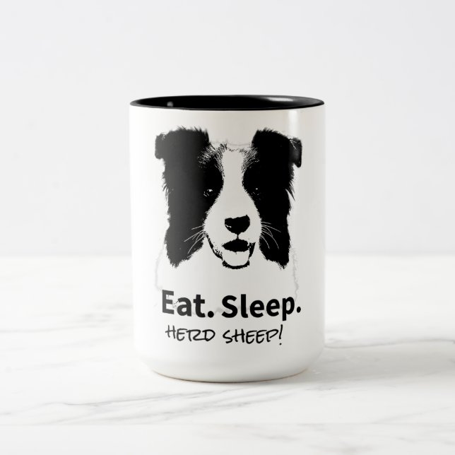 Black Border Collie For Dog Lovers Two-Tone Coffee Mug (Center)