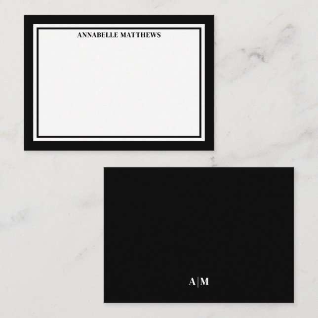 Black Border Minimalist Name Monogram Card (Front/Back)