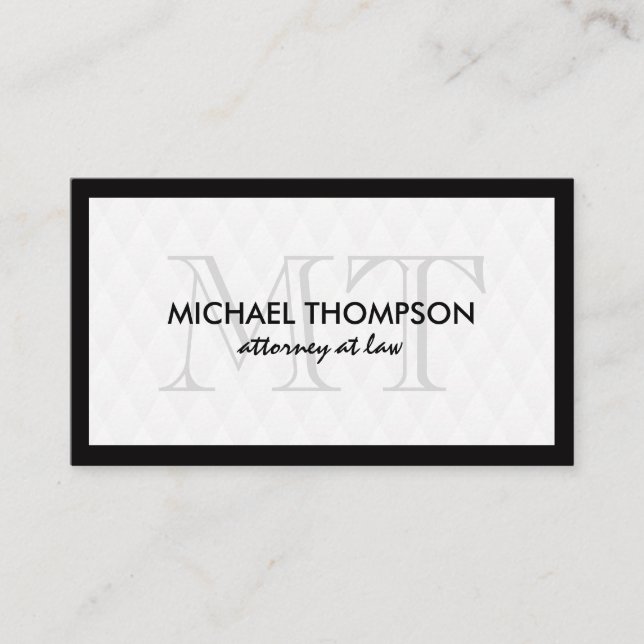 Black Border Monogram Elegant Diamond Pattern Business Card (Front)