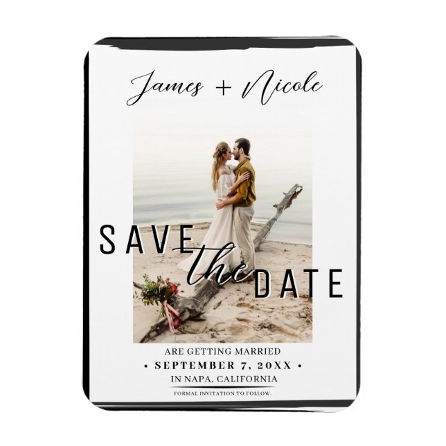 Black Border Overlay Photo Save the Date Wedding Magnet (Vertical)
