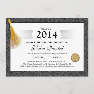 Black Border Pattern Diploma & Gold Tassel Invitation