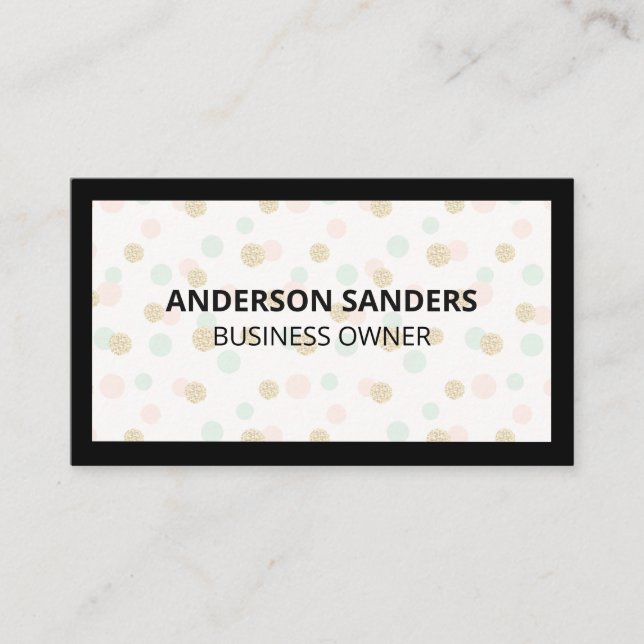 Black Border | Polka Dot Glitter Pattern Business Card (Front)