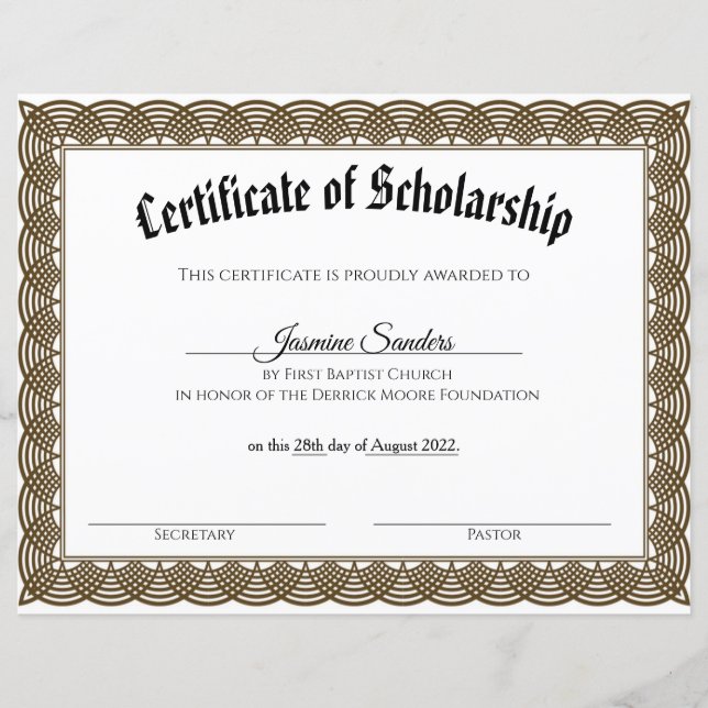 Black Border Scholarship Certificate (Front)