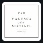 Black border simple unique wedding  square sticker<br><div class="desc">black borders simple elegant black and white wedding theme,  the text and colours can be edited.</div>