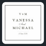 Black border simple unique wedding  square sticker<br><div class="desc">black borders simple elegant black and white wedding theme,  the text and colours can be edited.</div>