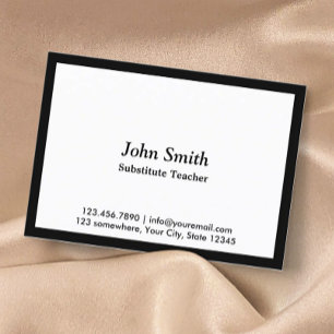 Black Border Substitute Teacher Business Card