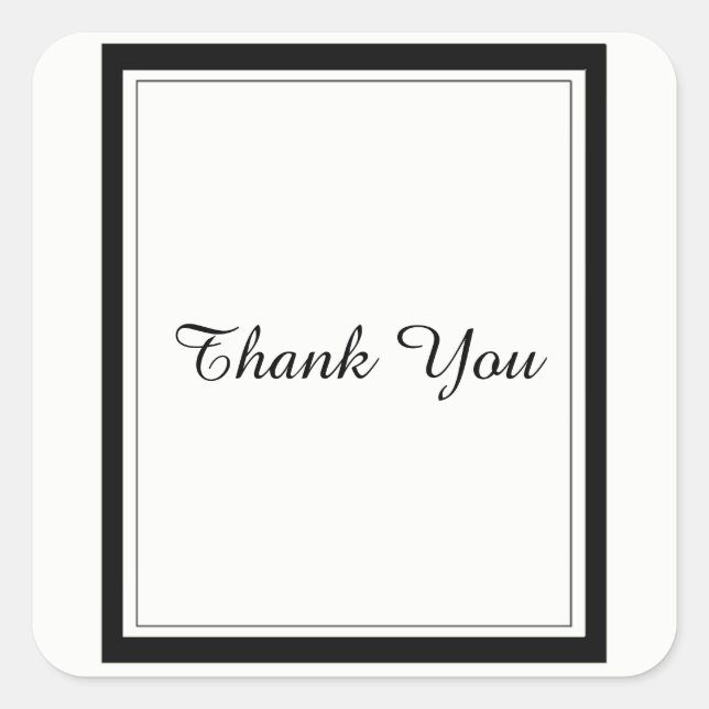 Black Border Thank You Square Sticker (Front)