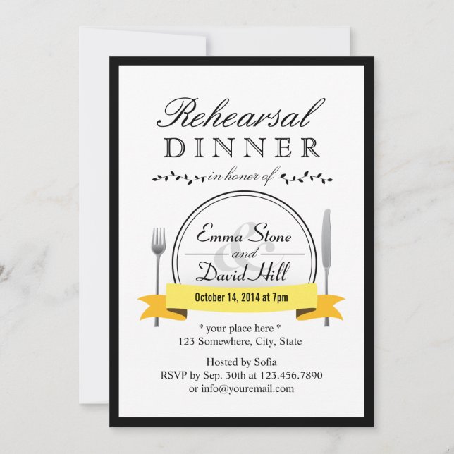 Black Border Wedding Rehearsal Dinner Invitations (Front)