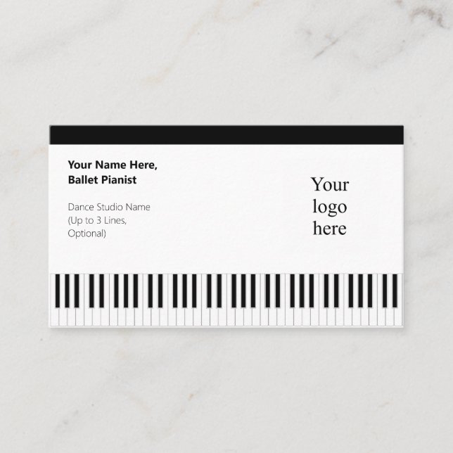 Black Borders & Logo Ballet Pianist Business Card (Front)