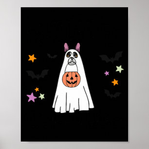 Black Boston Terrier Boo Ghost Dog Happy Halloween Poster