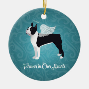 Black Boston Terrier Dog Angel Pet Memorial Ceramic Ornament