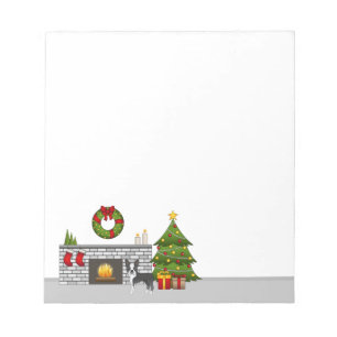 Black Boston Terrier In A Festive Christmas Room Notepad