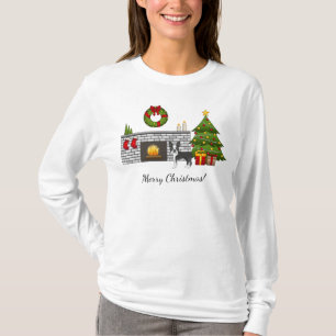 Black Boston Terrier In A Festive Christmas Room T-Shirt