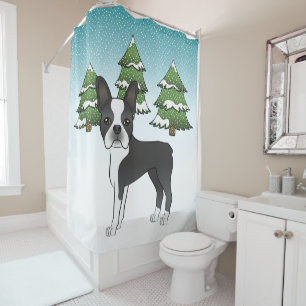 Black Boston Terrier In A Winter Forest