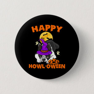 Black Boston Terrier Witch Costume Dog Lover Happy 2 Inch Round Button