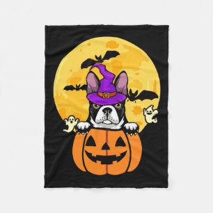 Black Boston Terrier Witch Dog Lover Halloween Fleece Blanket