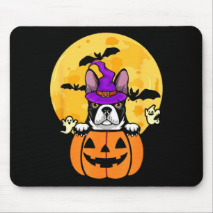 Black Boston Terrier Witch Dog Lover Halloween Mouse Pad