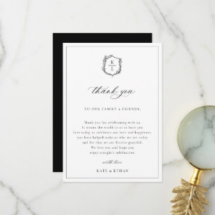Black Botanical Crest Wedding Reception Table Thank You Card