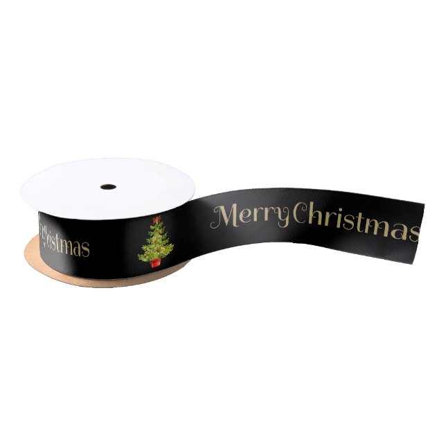 Black botanical elegant modern family gift  satin ribbon (Spool)