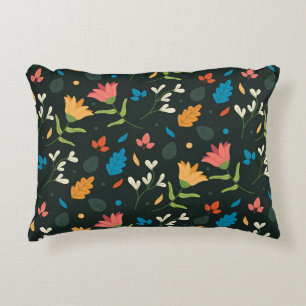 Black Botanical Floral Print Accent Pillow