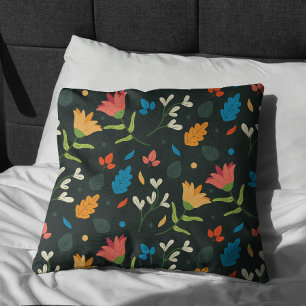 Black Botanical Floral Print Throw Pillow
