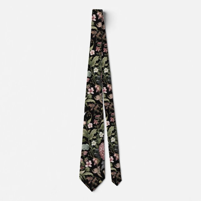 Black Botanical Floral Tie (Front)