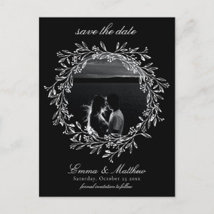 Black Botanical Gothic Wreath Save the Date Photo Postcard