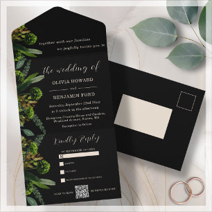 Black Botanical Greenery   QR Code All In One Invitation