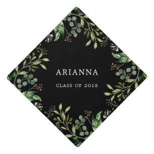 Black Botanical Leaves Class of 2018 Graduate Graduation Cap Topper