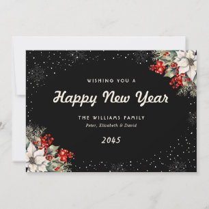 Black Botanical Snowflakes New Year Card